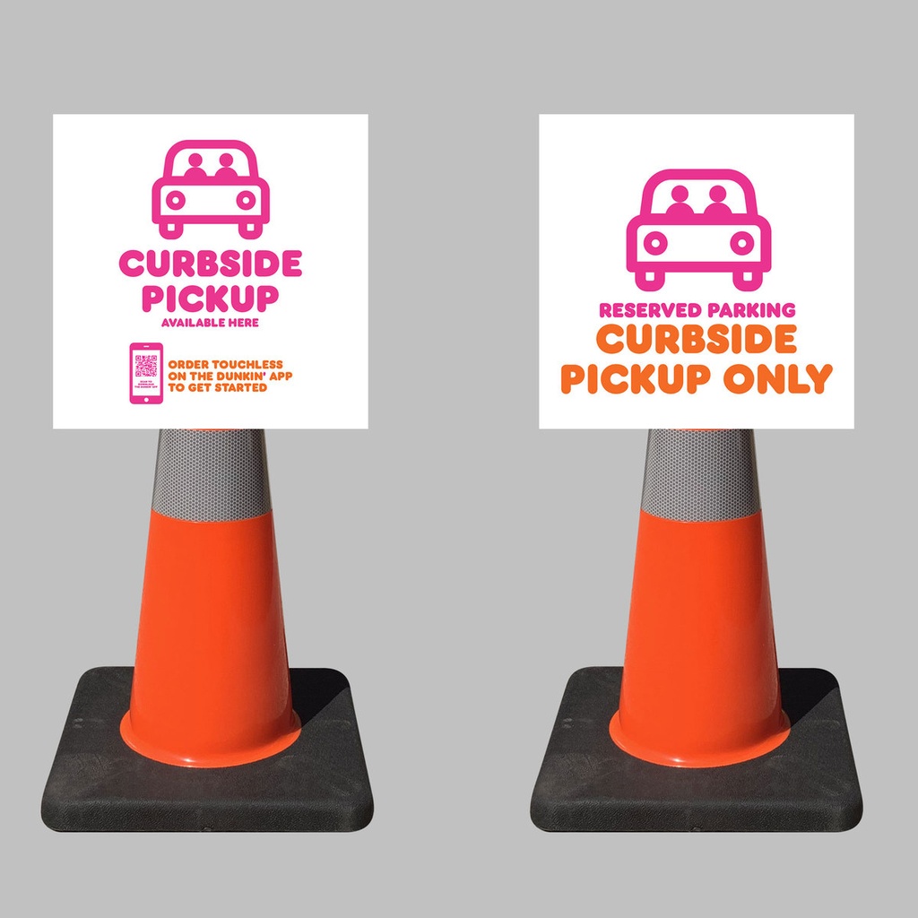 12" Dunkin' Donuts White Logo Curbside Pickup Only Safety Cone Sign Topper