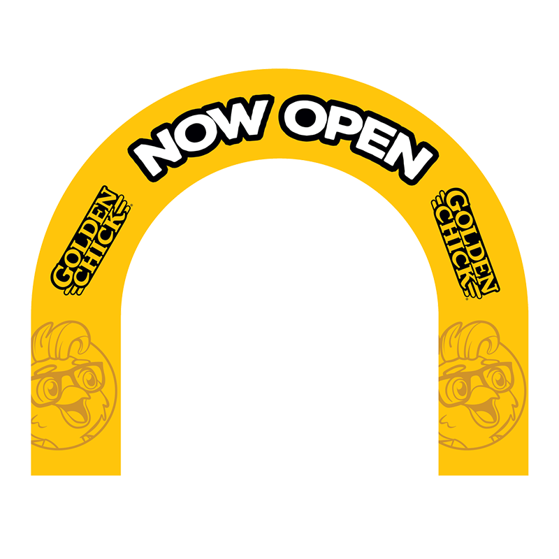 9’ x 11’ Golden Chick Yellow Now Open Arch Inflatable (includes internal blower & stake kit)
