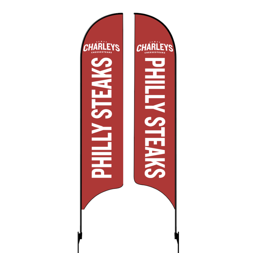 Kit for 15' Charleys Philly Steaks Red "Philly Steaks" Double Sided AdverSail Flag