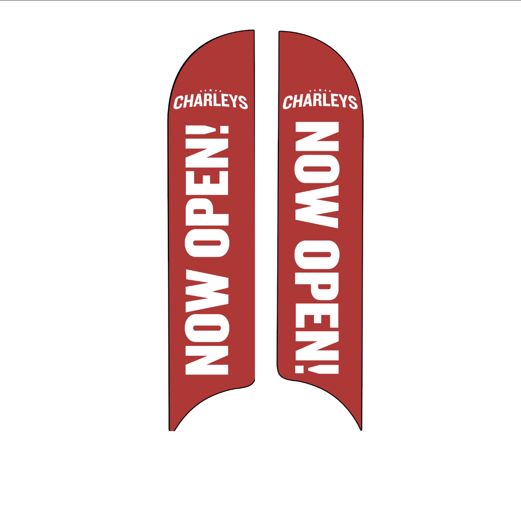 15' Charleys Philly Steaks Red Now Open Double Sided AdverSail Flag