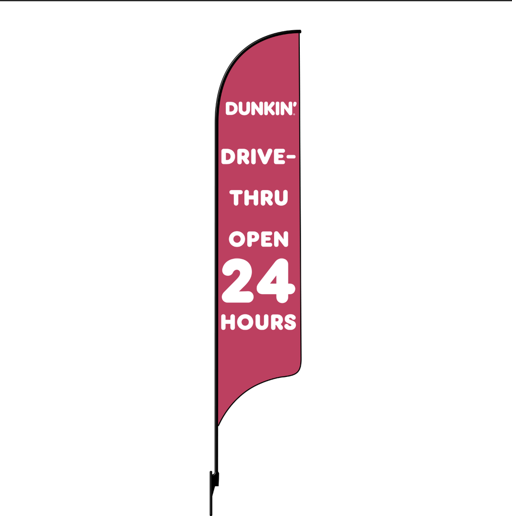 15' Dunkin' Donuts Pink Drive Thru Open 24 Hours AdverSail Flag (2022 art)