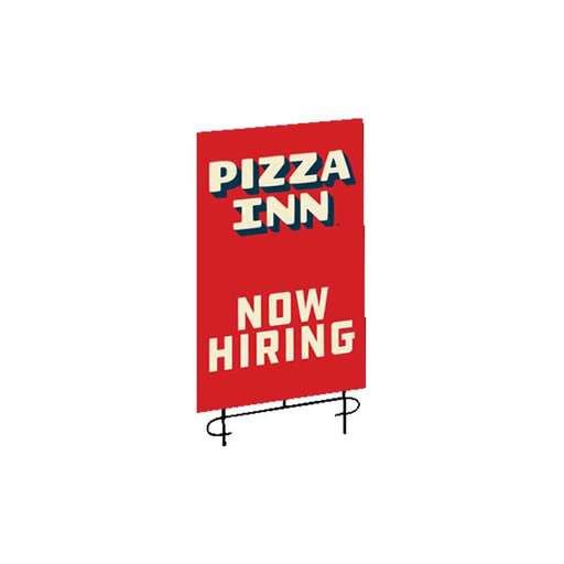 22" x 35" Pizza Inn Red Now Hiring Super Bandit Vinyl Sign (double sided)